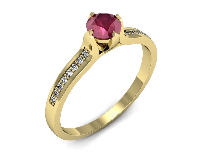 Złoty pierścionek z rubinem i brylantami złoto proba 585 - p16646zr