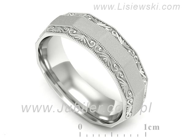 Obrączka białe złoto płaska soczewkowa proba 585 - p16656bms- 1