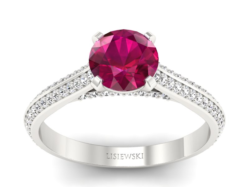 Złoty pierścionek z rubinem i brylantami - p16657br