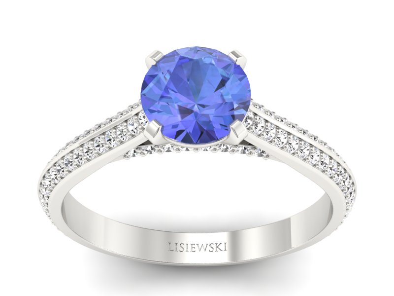 Złoty pierścionek z tanzanitem i brylantami - p16657bt