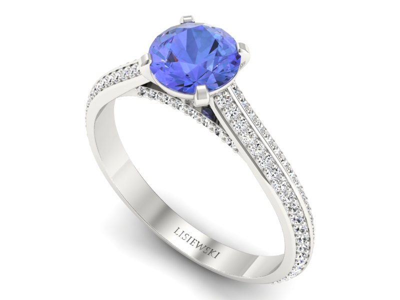 Złoty pierścionek z tanzanitem i brylantami - p16657bt — zdjęcie 3