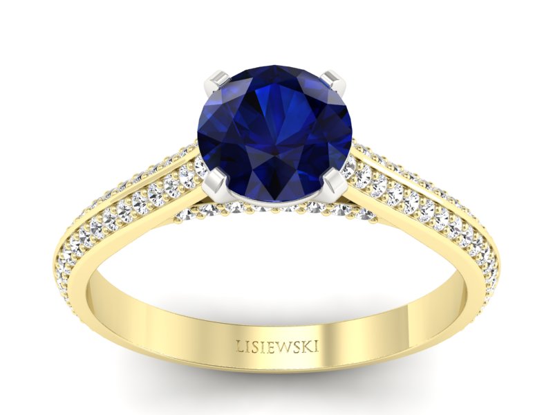 Złoty pierścionek z szafirem i brylantami - p16657zbsz