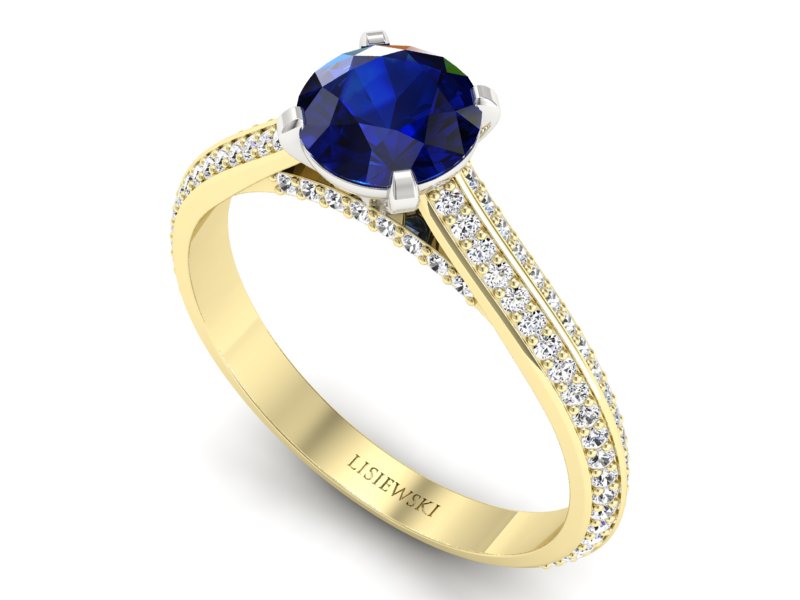 Złoty pierścionek z szafirem i brylantami - p16657zbsz — zdjęcie 3