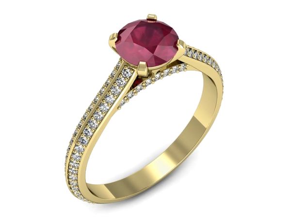 Złoty pierścionek z rubinem i brylantami złoto proba 585 - p16657zr- 1