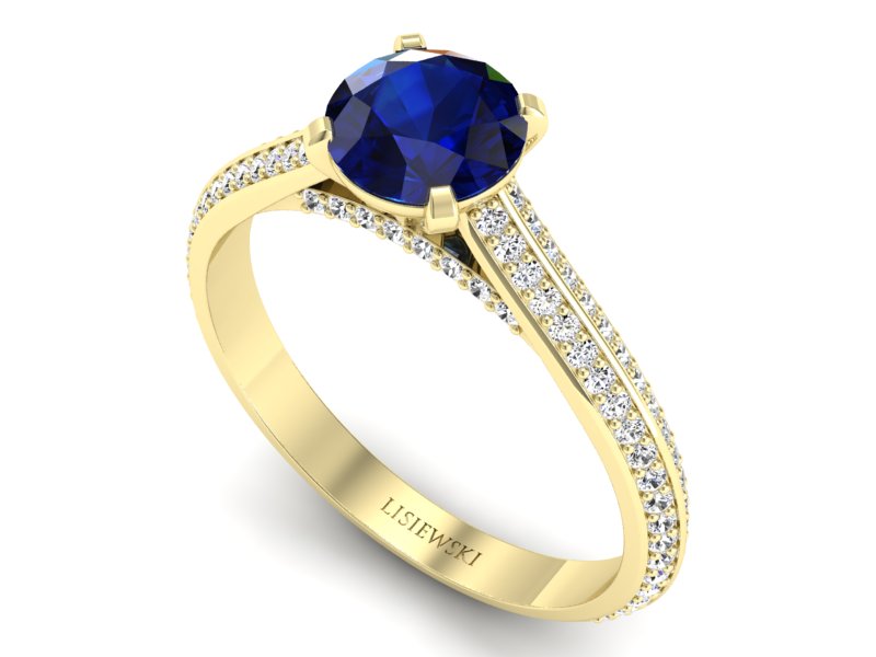 Złoty pierścionek z szafirem i brylantami - p16657zsz — zdjęcie 3