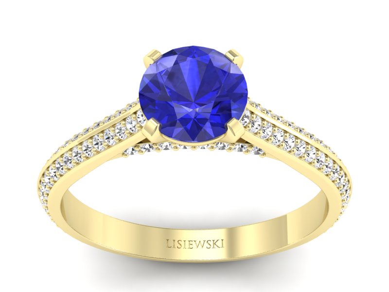 Złoty pierścionek z szafirem i brylantami - p16657zszc