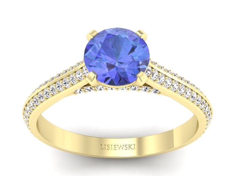 Pierścionek z tanzanitem i brylantami żółte złoto - p16657zt