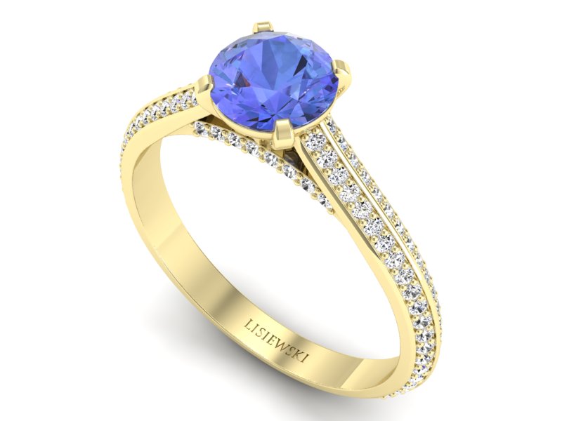 Pierścionek z tanzanitem i brylantami żółte złoto - p16657zt — zdjęcie 3