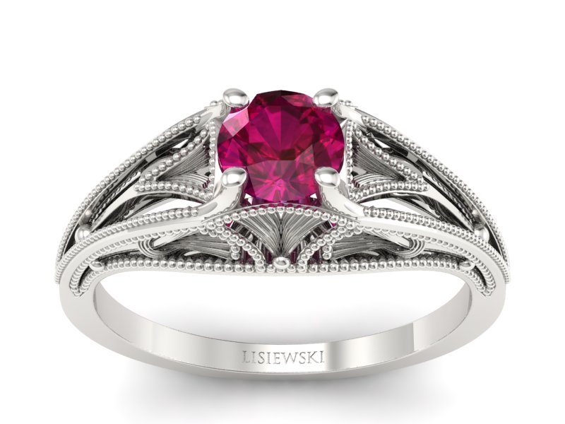 Złoty pierścionek z rubinem białe złoto - p16667br