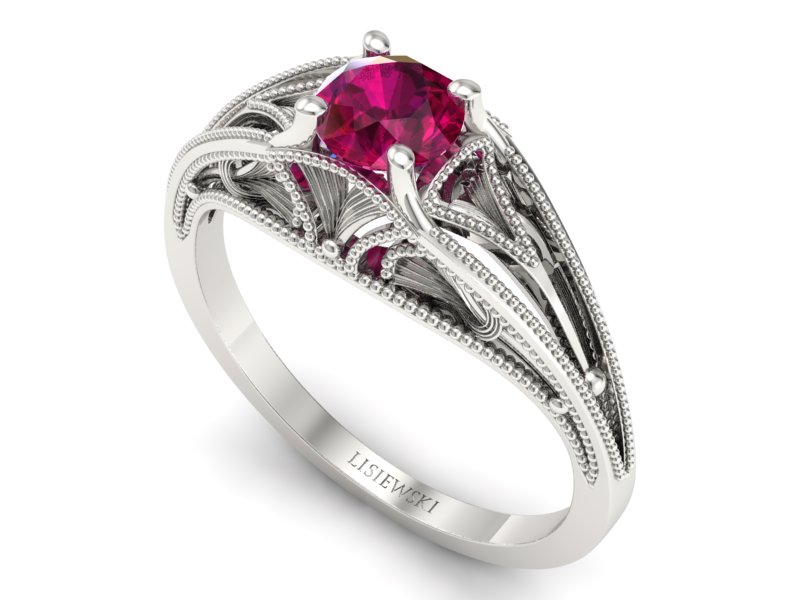 Złoty pierścionek z rubinem białe złoto - p16667br — zdjęcie 3