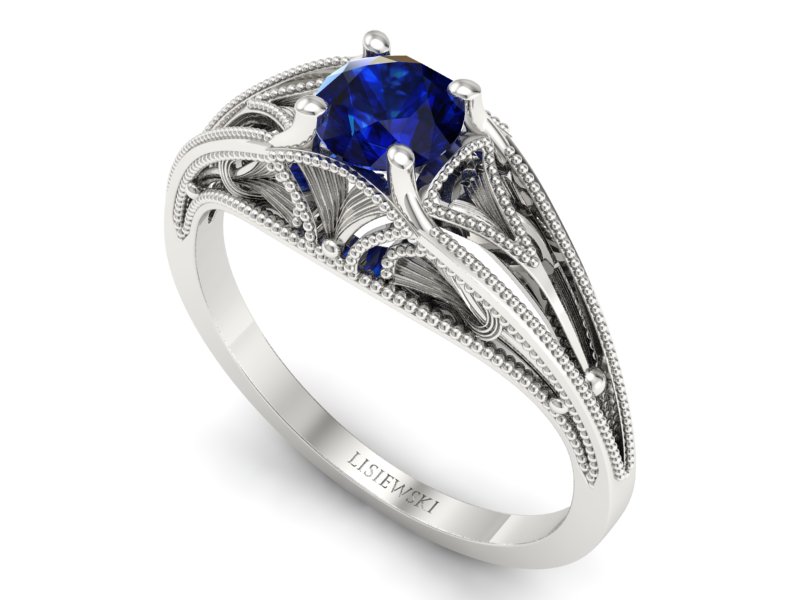 Złoty pierścionek z szafirem białe złoto - p16667bsz — zdjęcie 3