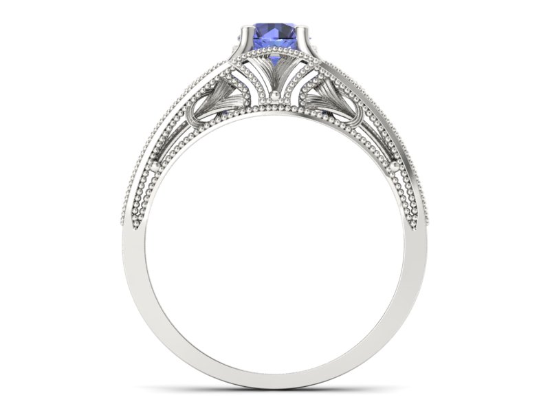 Złoty pierścionek z białego złota z tanzanitem - p16667bt — zdjęcie 2