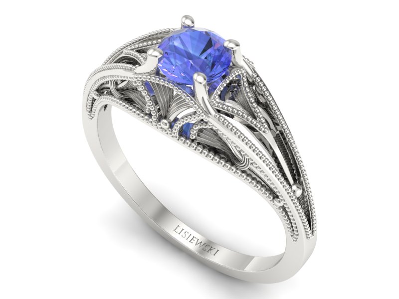 Złoty pierścionek z białego złota z tanzanitem - p16667bt — zdjęcie 3