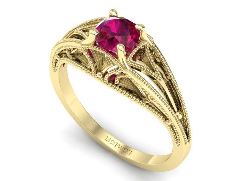 Złoty pierścionek z rubinem żółte złoto - p16667zr — zdjęcie 3