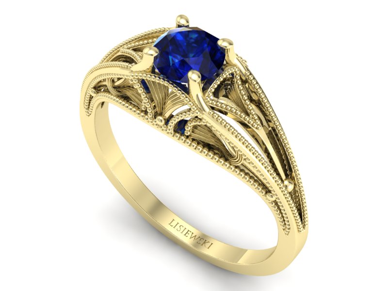 Złoty pierścionek z szafirem żółte złoto - p16667zsz — zdjęcie 3