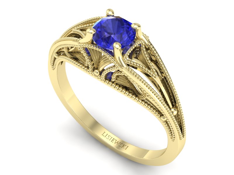 Złoty pierścionek z szafirem żółte złoto - p16667zszc — zdjęcie 3