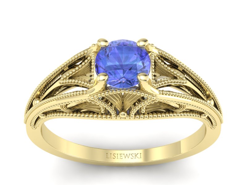 Złoty pierścionek z tanzanitem żółte złoto - p16667zt