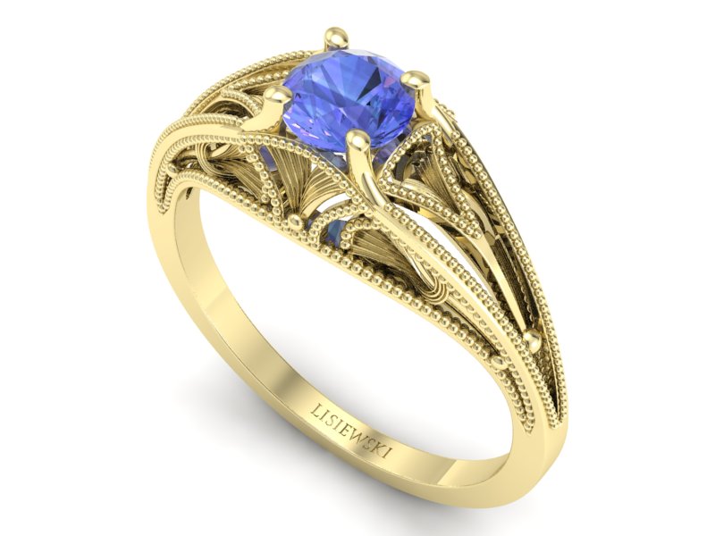 Złoty pierścionek z tanzanitem żółte złoto - p16667zt — zdjęcie 3