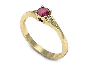 Złoty pierścionek z rubinem i brylantami - p16675zr - 1
