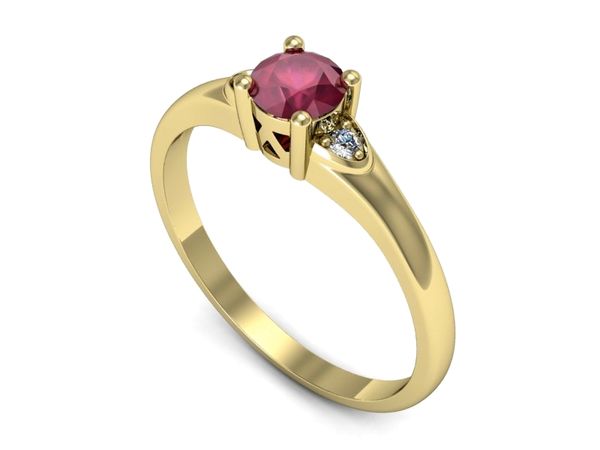 Złoty pierścionek z rubinem i brylantami złoto proba 585 - p16676zr- 1