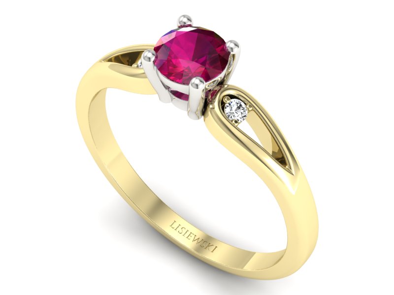 Złoty pierścionek z rubinem i diamentami - p16677zbr — zdjęcie 3