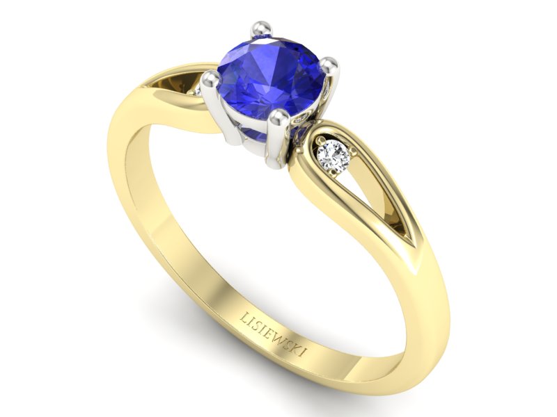 Złoty pierścionek z szafirem i diamentami - p16677zbszc — zdjęcie 3