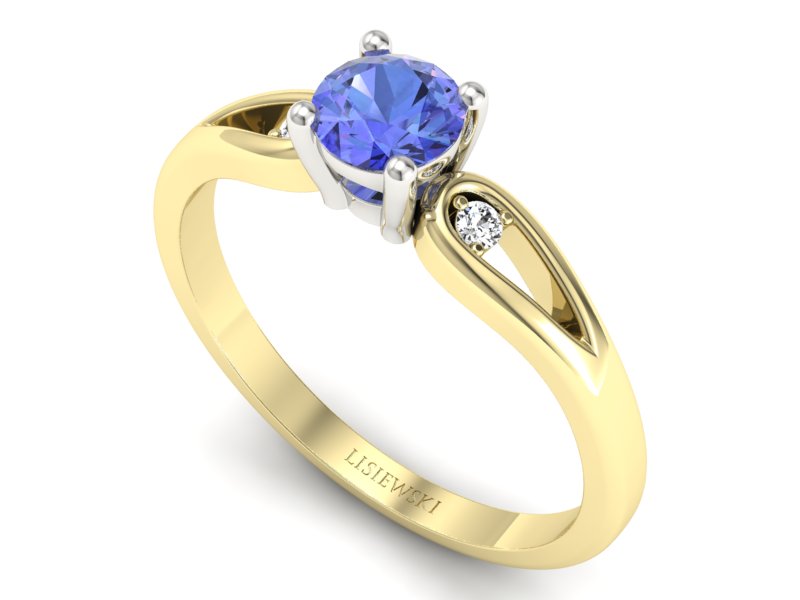 Złoty pierścionek z tanzanitem i brylantami - p16677zbt — zdjęcie 3