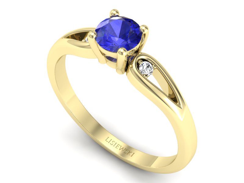 Złoty pierścionek z szafirem i brylantami - p16677zszc — zdjęcie 3
