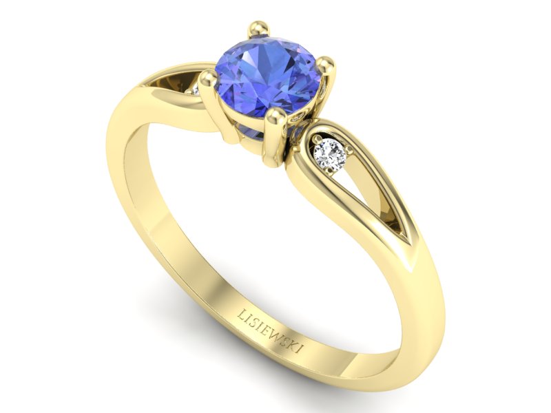 Pierścionek z tanzanitem i brylantami żółte złoto - p16677zt — zdjęcie 3