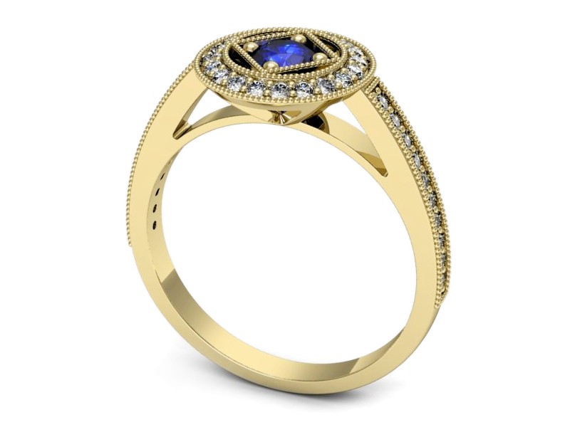 Złoty pierścionek z szafirem i brylantami - p16679zszc — zdjęcie 3