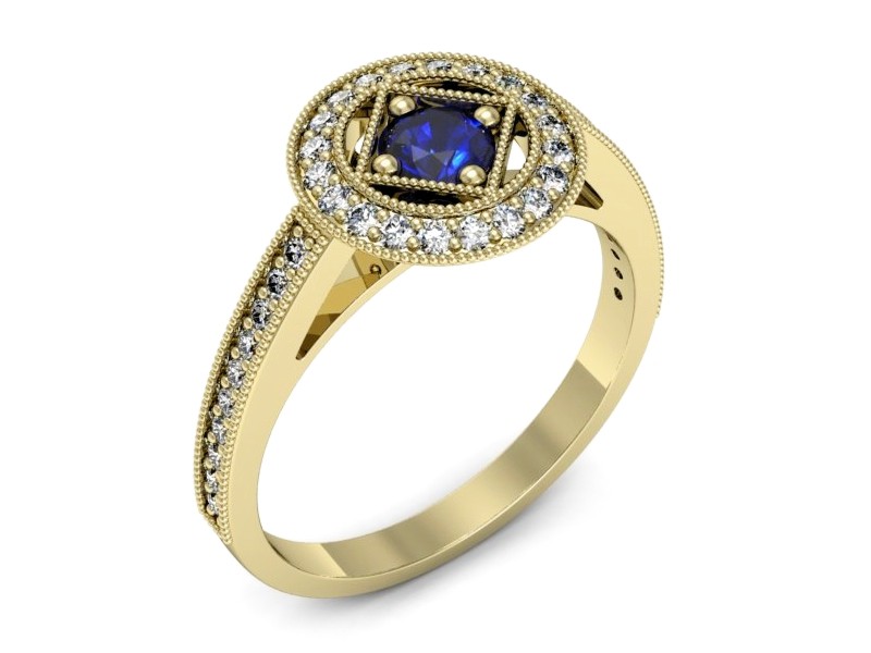 Złoty pierścionek z szafirem i brylantami - p16679zszc