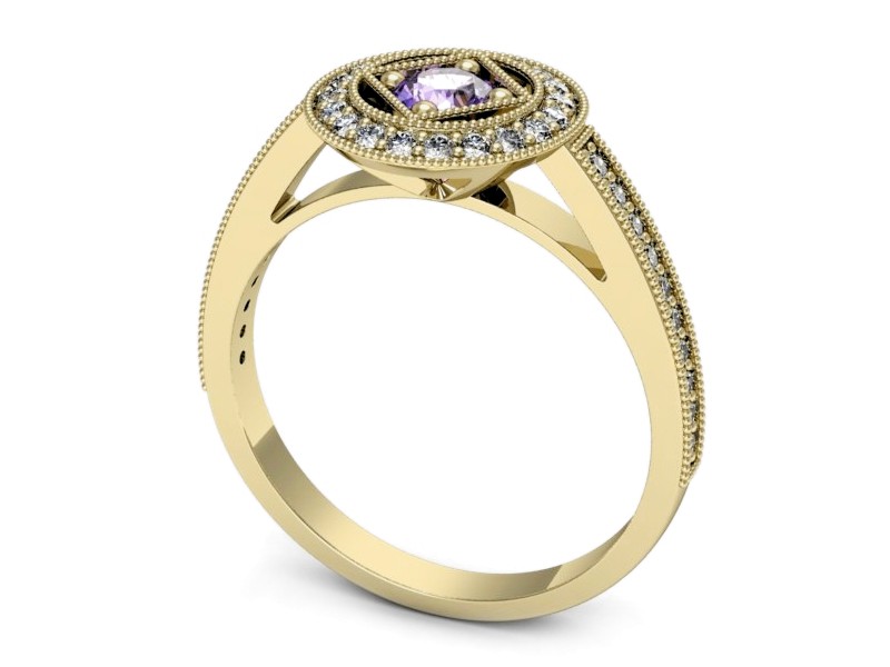Pierścionek z tanzanitem i brylantami żółte złoto - p16679zt — zdjęcie 3