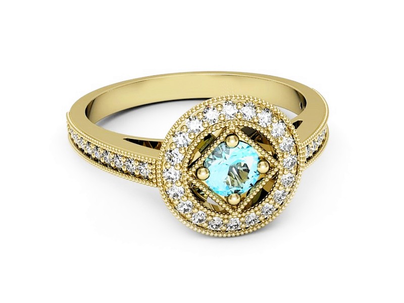 Złoty pierścionek z topazem i brylantami - p16679ztp — zdjęcie 2