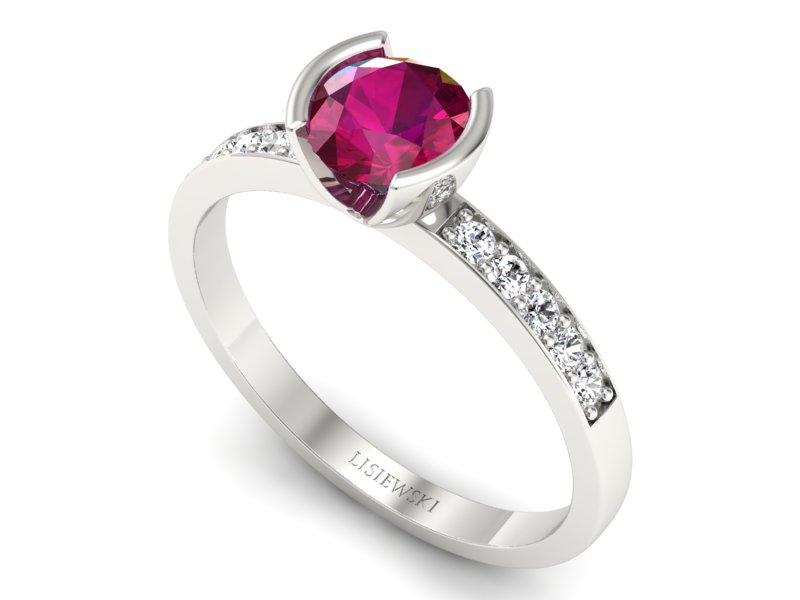 Pierścionek z rubinem i brylantami białe złoto - p16682br — zdjęcie 3