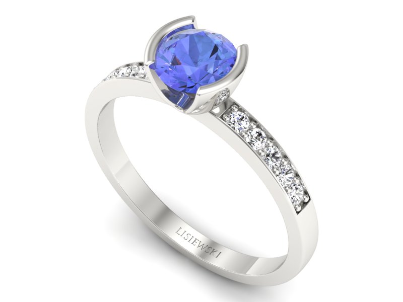 Pierścionek z tanzanitem białe złoto i brylantami - p16682bt — zdjęcie 3