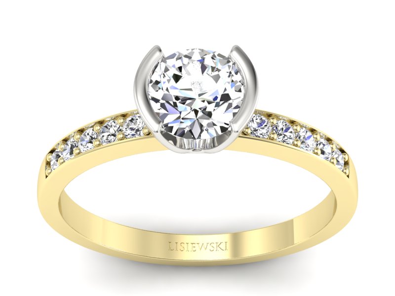 Pierścionek z diamentami żółte i białe złoto - p16682zb