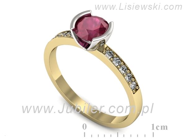 Pierścionek z rubinem i diamentami w żółtym i białym złocie - p16682zbr- 1
