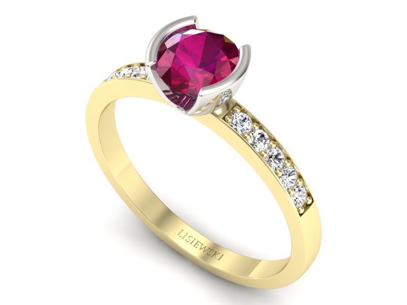 Złoty pierścionek z rubinem i diamentami - p16682zbr — zdjęcie 3