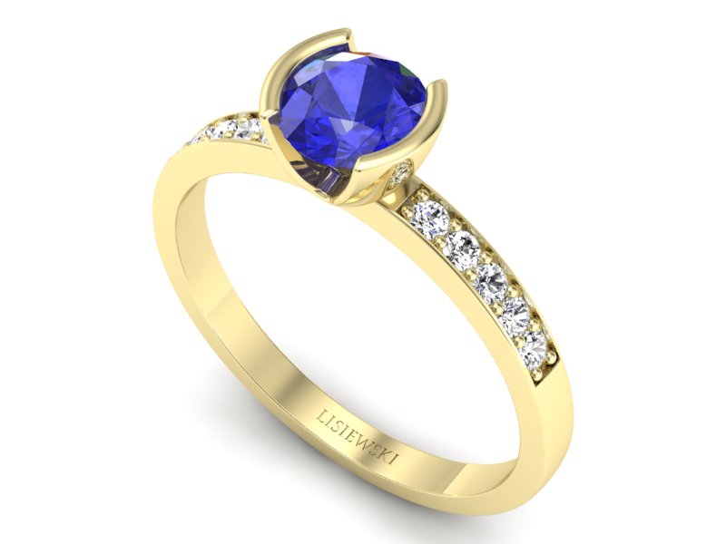 Pierścionek z szafirem i brylantami żółte złoto - p16682zszc — zdjęcie 3