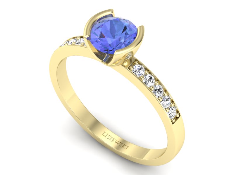 Pierścionek żółte złoto z tanzanitem i brylantami - p16682zt — zdjęcie 3