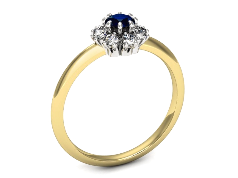 Złoty pierścionek z szafirem i brylantami - p16683zbsz — zdjęcie 3