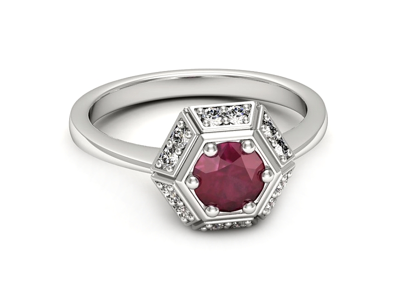 Pierścionek z rubinem i brylantami białe złoto - p16684br — zdjęcie 2