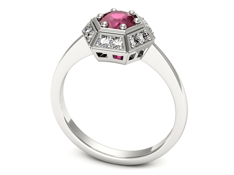 Pierścionek z rubinem i brylantami białe złoto - p16684br — zdjęcie 3