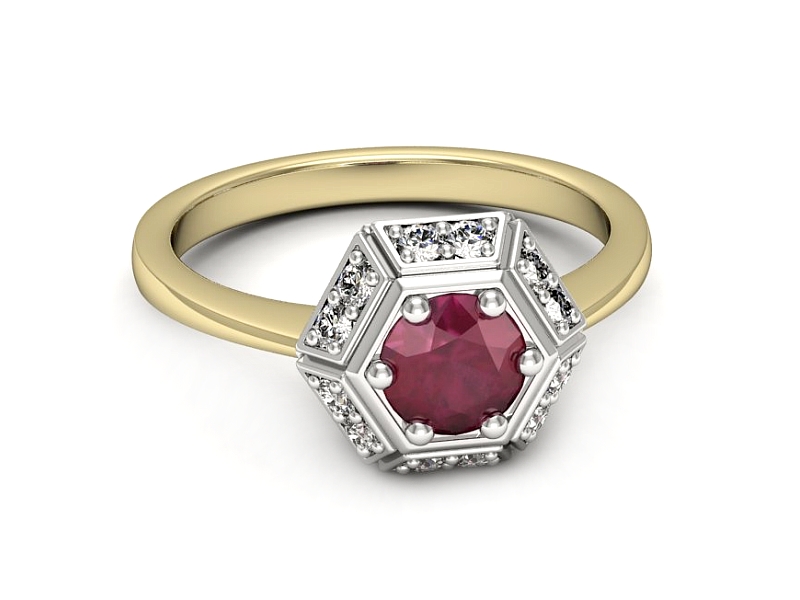 Pierścionek z rubinem i brylantami - p16684zbr — zdjęcie 2