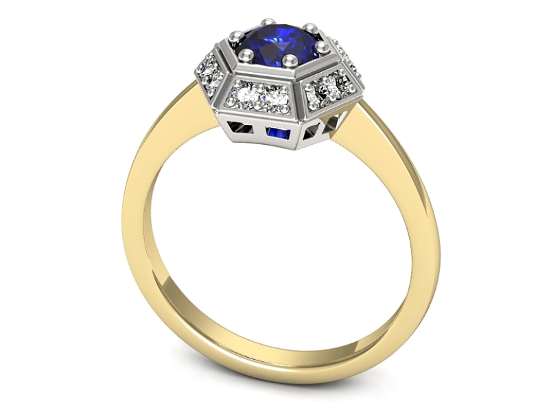 Złoty pierścionek z szafirem i diamentami - p16684zbszc — zdjęcie 3