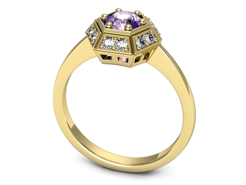 Pierścionek żółte złoto z tanzanitem i brylantami - p16684zt — zdjęcie 3