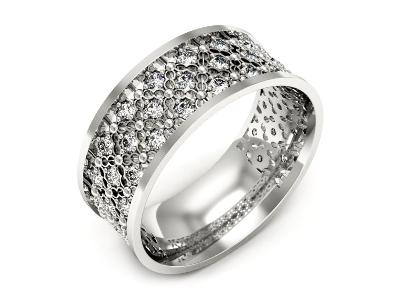 Pierścionek obrączka z brylantami białe złoto - p16690b