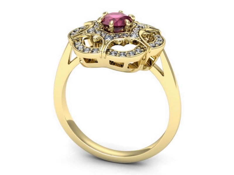 Pierścionek z rubinem i brylantami żółte złoto - p16693zr — zdjęcie 3
