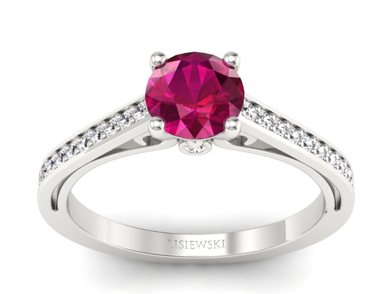 Pierścionek z rubinem i brylantami białe złoto - p16699br