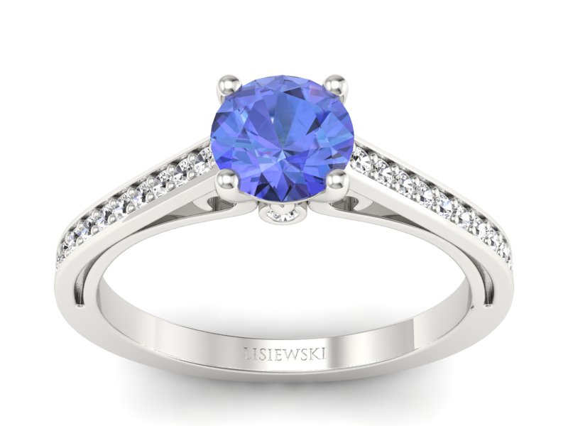 Pierścionek z tanzanitem białe złoto i brylantami - p16699bt
